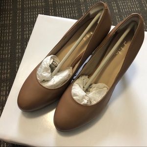 Real cowhide leather nude pumps | high heels work